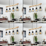 Industrial Rustic Wood & Wire Cage Ceiling Light for Dining Room Living Room