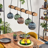 Bohemian Colorful Glass and Rustic Wood Ceiling Light for Dining Room Living Room