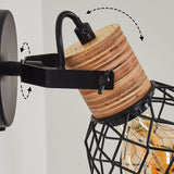 Industrielle Wandlampe aus Holz und Metall mit verstellbarem Kopf für Wohnzimmer und Schlafzimmer 