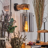 Rustikale industrielle Parane Wandleuchte mit Naturholz und Rauchglas für Wohnzimmer und Schlafzimmer 