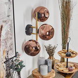Industrielle 3-flammige Wandleuchte mit Kupfer-Glasglobus und goldenen & schwarzen Akzenten für Wohnzimmer und Schlafzimmer 