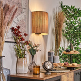 Boho gewebte Rohrzylinder-Wandleuchte für Wohnzimmer und Schlafzimmer 