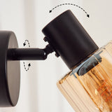 Industrieller Stil Aggebo schwarze Wandleuchte mit geripptem bernsteinfarbenem Glas für Wohnzimmer und Schlafzimmer 