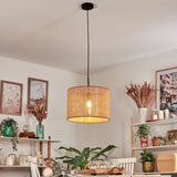Boho Rattan Geflochtene Zylinder-Pendelleuchte für Esszimmer und Wohnbereich 