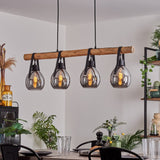 Rustic Modern Glass & Wood Ceiling Light for Dining Room Living Room