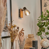 Skandinavische rustikale Wandspotleuchte aus Holz und Metall für Wohnzimmer und Schlafzimmer 