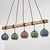 Bohemian Colorful Glass and Rustic Wood Ceiling Light for Dining Room Living Room