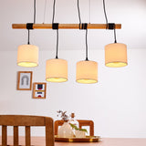 Scandinavian Minimalist Wood and Linen Drum Shade Ceiling Light for Kitchen Dining Room