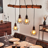 Industrial Geometric Wire and Rustic Wood Ceiling Light for Dining Room Living Room