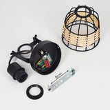 Boho Rattan & schwarze Metallkäfig-Wandleuchte mit verstellbarem Kopf – Maße enthalten für Wohnzimmer und Schlafzimmer 