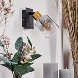 Moderne Wandlampe LETEQUE aus Messing und Schwarz mit klarem Glas für Wohnzimmer und Schlafzimmer 