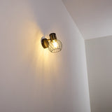 Industrielle Schwarz-Gold Bacau Wandleuchte mit Käfigschirm für Wohnzimmer und Schlafzimmer 