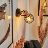 Industrielle Wandlampe aus Holz und Metall mit verstellbarem Kopf für Wohnzimmer und Schlafzimmer 