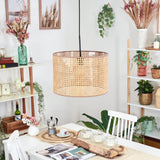 Boho Rattan Geflochtene Zylinder-Pendelleuchte für Esszimmer und Wohnbereich 