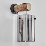 Rustikale industrielle Parane Wandleuchte mit Naturholz und Rauchglas für Wohnzimmer und Schlafzimmer 