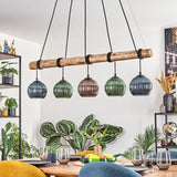 Bohemian Colorful Glass and Rustic Wood Ceiling Light for Dining Room Living Room