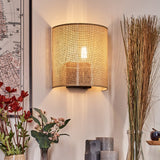 Boho Wandleuchte aus gewebtem Leinen-Mesh für Wohnzimmer und Schlafzimmer 