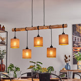 Scandinavian Rustic Wood and Geometric Wire Cage Ceiling Light for Kitchen Dining Room