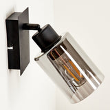 Industrieller schwarzer Wandleuchter mit Rauchglas-Schirm für Wohnzimmer und Schlafzimmer 