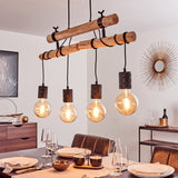 Industrial Vintage Double Wood Beam & Edison Glass Ceiling Light for Dining Room Living Room