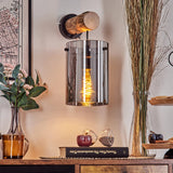 Rustikale industrielle Parane Wandleuchte mit Naturholz und Rauchglas für Wohnzimmer und Schlafzimmer 