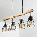 Industrial Rustic Wood & Wire Cage Ceiling Light for Dining Room Living Room