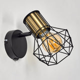 Industrielle geometrische Käfig-Wandleuchte mit schwarzen und goldenen Akzenten für Wohnzimmer und Schlafzimmer 