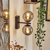 Moderne schwarze Remaisnil-Wandleuchte mit zwei Glaskugeln und Rauchglas für Wohnzimmer und Schlafzimmer 