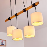 Scandinavian Minimalist Wood and Linen Drum Shade Ceiling Light for Kitchen Dining Room