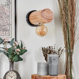 Rustikale Wandleuchte aus Naturholz mit Vintage-Glühbirne für Wohnzimmer und Schlafzimmer 