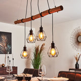 Industrial Geometric Wire and Rustic Wood Ceiling Light for Dining Room Living Room