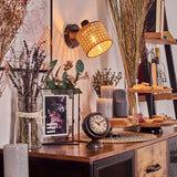 Boho Rattan Geflochtene Wandleuchte mit Verstellbarem Kopf für Wohnzimmer und Schlafzimmer 