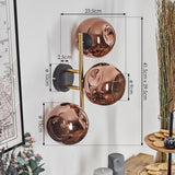 Industrielle 3-flammige Wandleuchte mit Kupfer-Glasglobus und goldenen & schwarzen Akzenten für Wohnzimmer und Schlafzimmer 