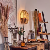 Boho-Bambus-Wandleuchte mit abnehmbarem Kabel für Wohnzimmer und Schlafzimmer 