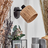 Boho Geflochtene Stroh-Wandleuchte mit verstellbarem Kopf für Wohnzimmer und Schlafzimmer 