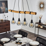 Industrial Geometric Wire and Rustic Wood Ceiling Light for Dining Room Living Room