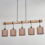 Scandinavian Rustic Wood and Geometric Wire Cage Ceiling Light for Kitchen Dining Room