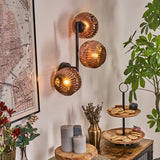 Moderne Kupfer-gerippte Globus-Wandleuchten mit schwarzem Metallrahmen für Wohnzimmer und Schlafzimmer 