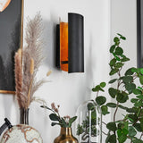 Moderne Zylinder-Wandleuchte mit Bernstein-Glasakzent für Wohnzimmer und Schlafzimmer 