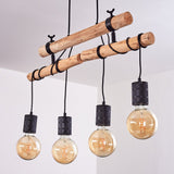 Industrial Vintage Double Wood Beam & Edison Glass Ceiling Light for Dining Room Living Room