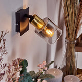 Moderne Wandlampe LETEQUE aus Messing und Schwarz mit klarem Glas für Wohnzimmer und Schlafzimmer 