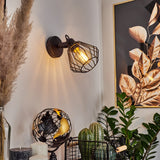 Industrielle schwarze Wandleuchte mit Metallkäfig und verstellbarem Arm für Wohnzimmer und Schlafzimmer 