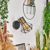 Industrielle geometrische Käfig-Wandleuchte mit schwarzen und goldenen Akzenten für Wohnzimmer und Schlafzimmer 
