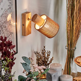 Skandinavische Bambus-Wandleuchte mit verstellbarem Kopf für Wohnzimmer und Schlafzimmer 