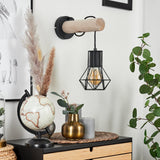 Industrielle rustikale Wandlampe aus Holz und Metallkäfig mit Hängedesign für Wohnzimmer und Schlafzimmer 