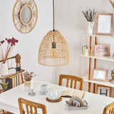 Boho Rattan Geflochtene Glockenförmige Pendelleuchte für Esszimmer und Wohnbereich 