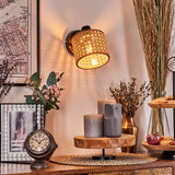 Boho Rattan Geflochtene Wandleuchte mit Verstellbarem Kopf für Wohnzimmer und Schlafzimmer 