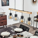 Industrial Rustic Wood & Wire Cage Ceiling Light for Dining Room Living Room