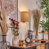 Boho gewebte Wandleuchte aus Stroh für Wohnzimmer und Schlafzimmer, oben und unten leuchtend 