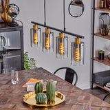 Industrial Vintage Glass Pendant Light with Brass Accents for Dining Room Living Room